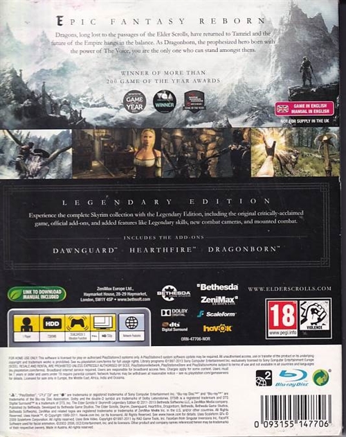 The Elder Scrolls V Skyrim Legendary Edition - PS3  (Genbrug)